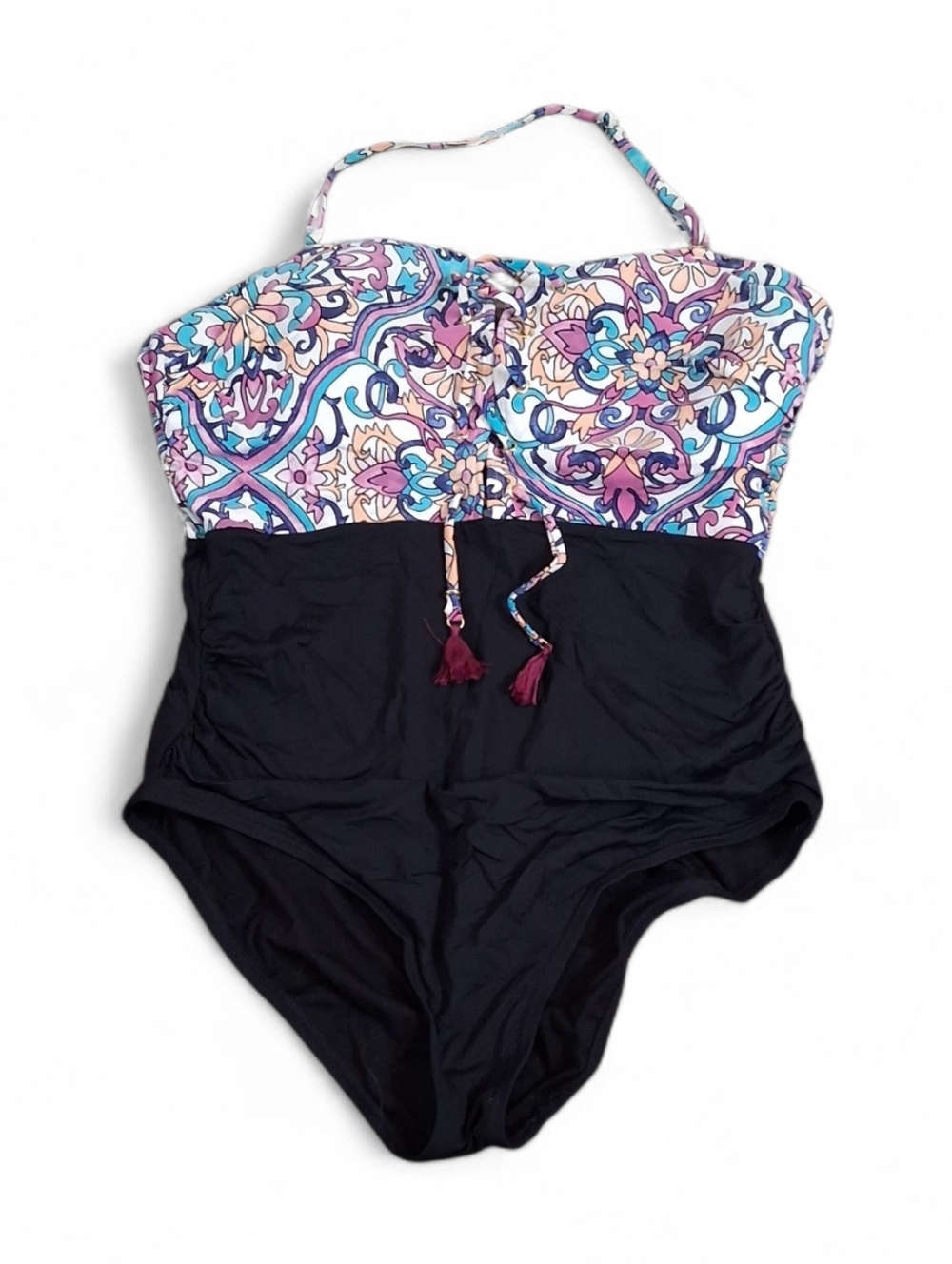 Apt.9 Colorful Paisley Print Boho Women's One-Piece Swimsuit Size XL